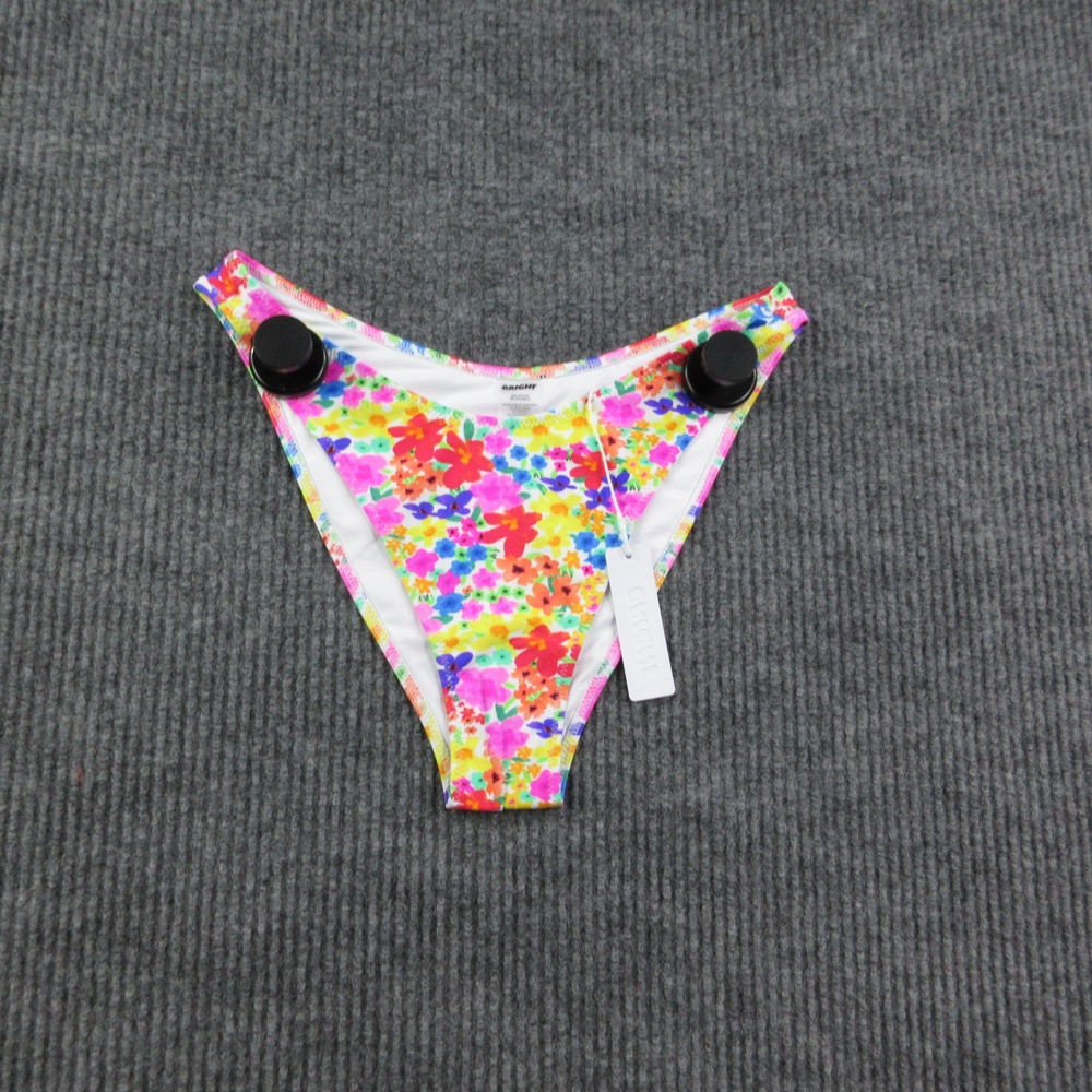 BRIGHT Bikini Bottom Womens M Multicolor Floral Thong Lined Stretch NWT